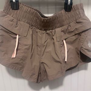 Free People Taupe Athletic Shorts with Pink Drawstrings